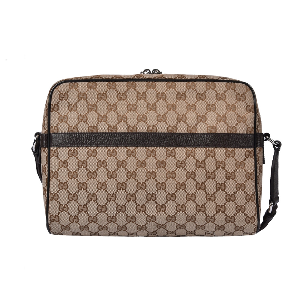 GUCCI 古馳】449173 經典雙G LOGO牛皮飾邊方形斜背包(棕色) | 斜背包