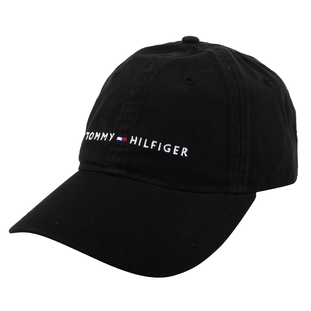 TOMMY HILFIGER- 繡線小英文字母旗標LOGO 棒球帽(素面黑)