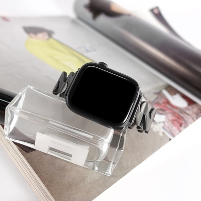 Apple Watch 全系列通用錶帶 蘋果手錶替用錶帶 麻花捲 啞光 折疊扣不鏽鋼錶帶 黑色