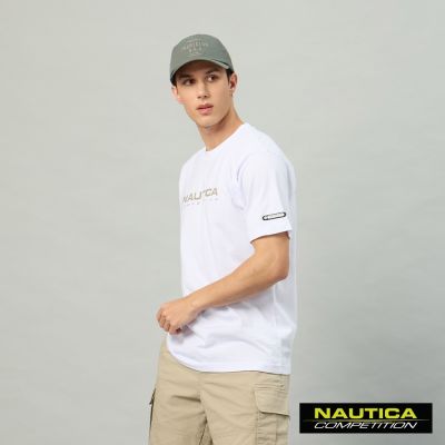 Nautica 官方旗艦 男裝 COMPETITION 山脈迷彩圖騰純棉短袖上衣-白色