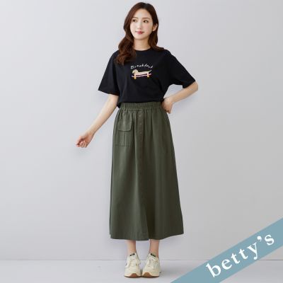 betty’s貝蒂思 腰鬆緊排釦壓褶口袋長裙(綠色)