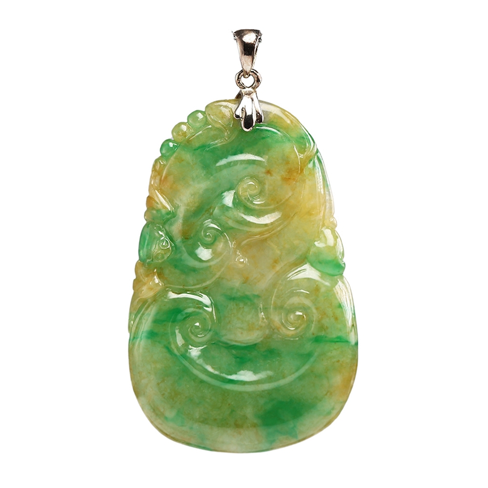 漢石齋】天然翡翠A貨如意黃K金墜頭玉佩吊墜皇家綠種(31*49*4.5mm) | 漢