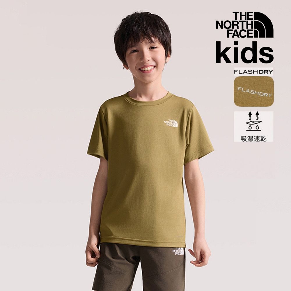 【The North Face 官方旗艦】北面兒童綠色FLASHDRY速乾短袖T恤｜8DF22EL 排汗衫