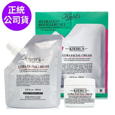 *KIEHLS契爾氏 冰河醣蛋白舒敏修護保濕霜150ml(補充包)+瓶裝50ml(正統公司貨/禮盒包裝)