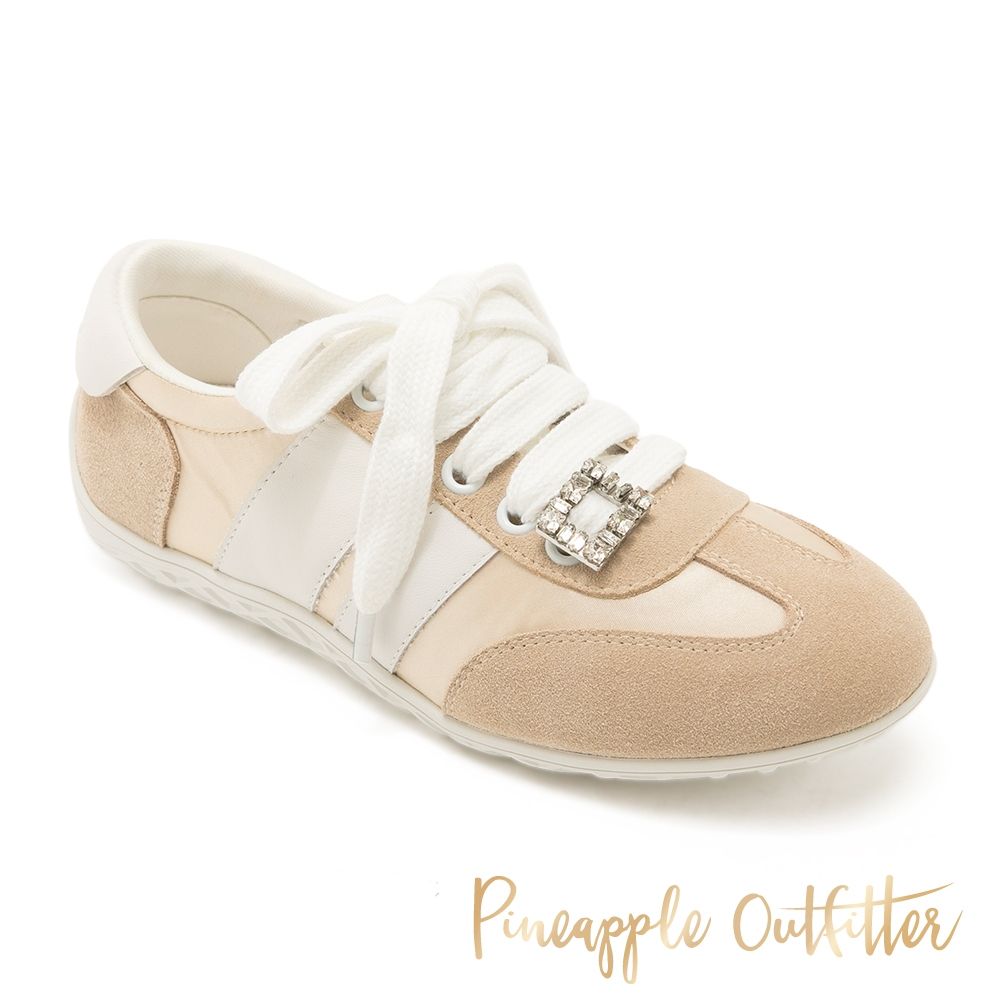 【Pineapple Outfitter】甜美拼接閃鑽釦是綁帶休閒鞋 CABIN-金色