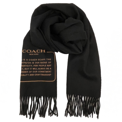 COACH 新款素面字母100%克什米爾羊毛流蘇保暖圍巾(黑)