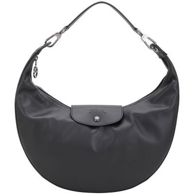 LONGCHAMP Le Pliage Xtra 奔馬烙印牛皮半月包(36CM/黑色)