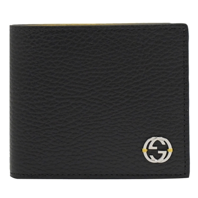 GUCCI 古馳 金屬雙GLOGO4卡對開短夾(黑/黃)