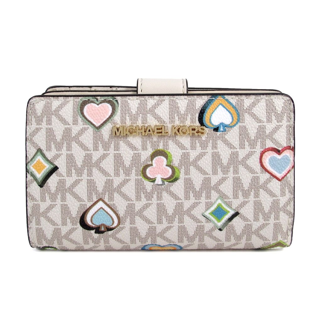MICHAEL KORS Jet Set Travel 金字Logo防刮印花對開式中夾(乳霜白色)