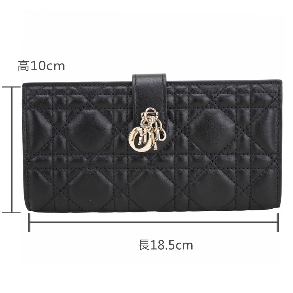 小物 DIOR DIOR 迪奧My Dior Crocus 藤格紋縫線小羊皮釦式長夾(黑色) | 歐系精品