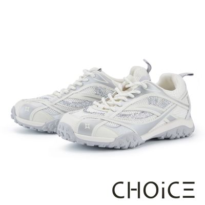CHOiCE 異材質拼接透氣厚底休閒鞋 銀色