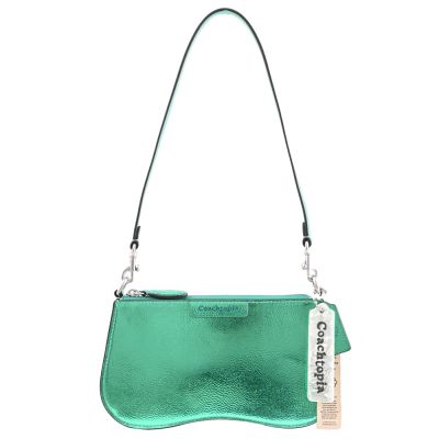 COACH Coachtopia 波浪造型肩背小提包(金屬綠)