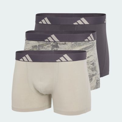 adidas M ACTIVE FLEX COTTON TRUNK 3 PAIRS男士 高彈柔棉舒適平口內褲三件組-淺灰／印花／鋁光灰