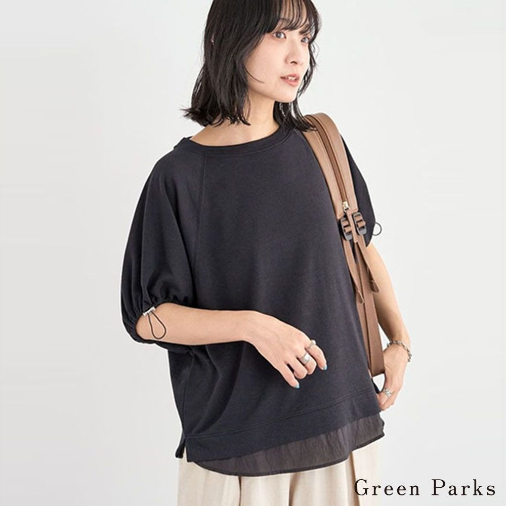 〈Green Parks〉抽繩袖口圓領素面上衣