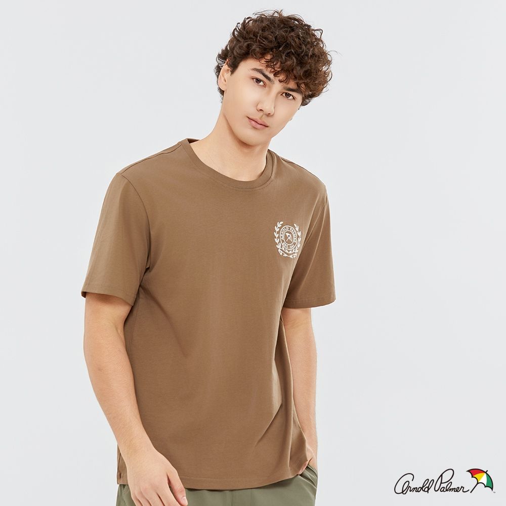 Arnold Palmer 男裝-學院風LOGO刺繡短袖T-Shirt-咖啡色