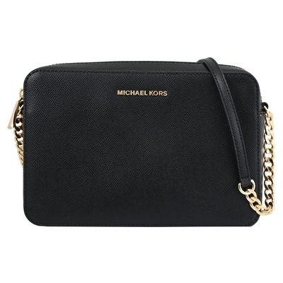 MICHAEL KORS JET SET 荔枝紋皮革鍊條斜背/方包(黑金)