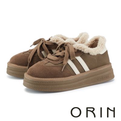 ORIN 復古麂皮毛絨綁帶厚底休閒鞋 卡其