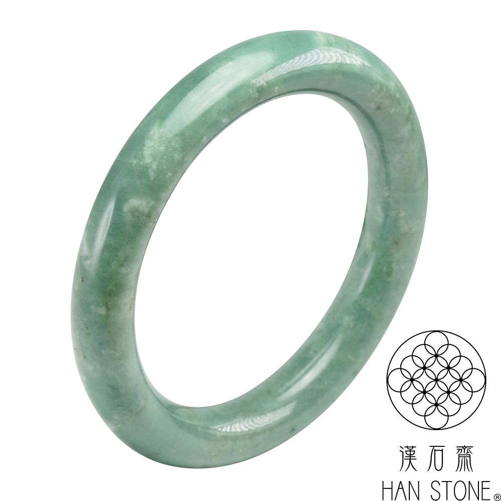 漢石齋】天然翡翠A貨圓條手鐲玉鐲藍水種飄花福利品| 漢石齋| Yahoo購物中心