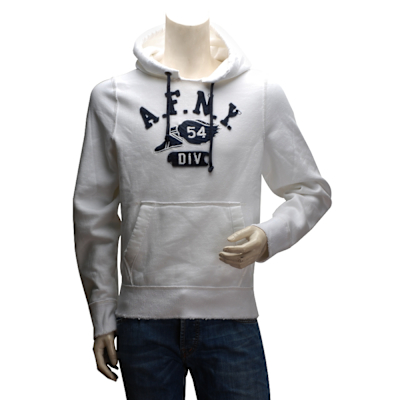 Abercrombie & Fitch DIV貼布內刷毛長袖連帽TEE(男-白-M)