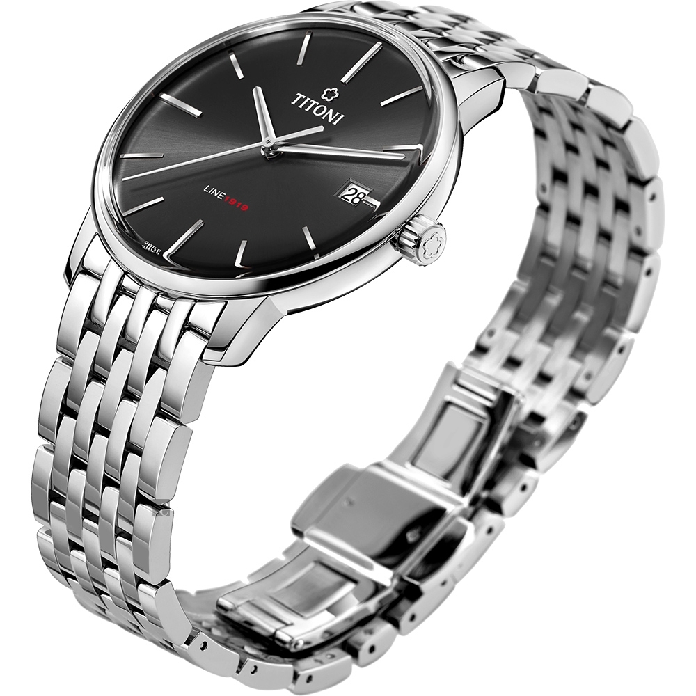 TITONI 梅花錶LINE1919 百年紀念T10 機械錶百貨週年送禮推薦-炭黑x銀