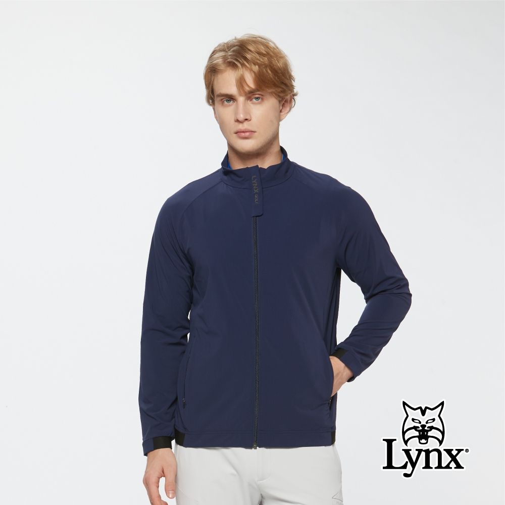 【Lynx Golf】男款四面彈性吸濕排汗抗UV立領外套(二色) (深藍色)