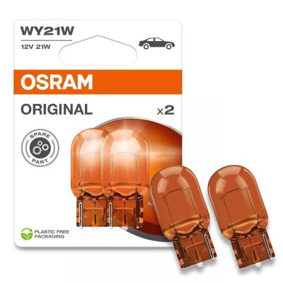 OSRAM WY21W汽車原廠燈泡 T20單芯黃 12V/21W 7504-2BL 吊卡燈泡 公司貨(2入/卡)