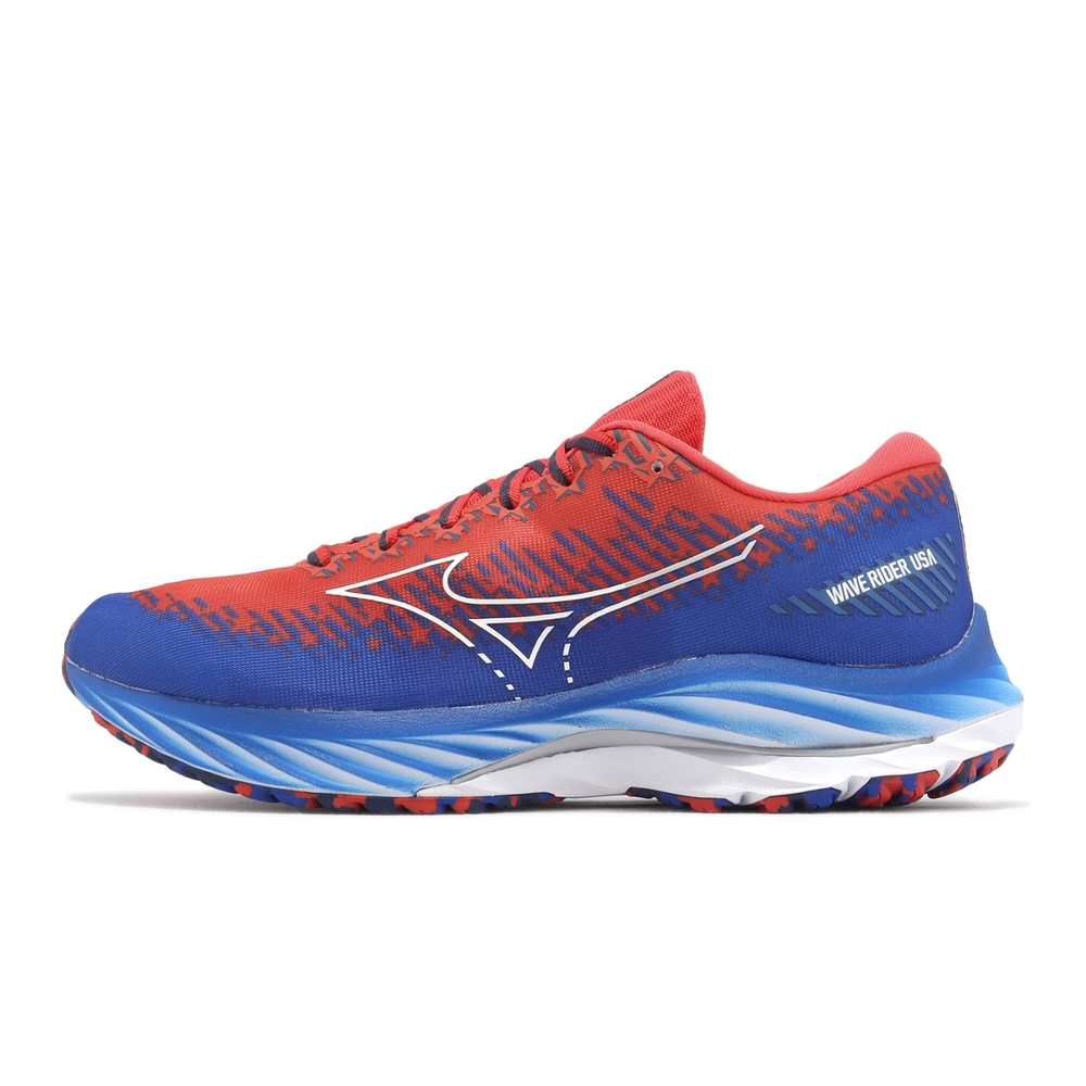 Mizuno 慢跑鞋Wave Rider 27 男鞋藍紅波浪片運動鞋USA 美津濃J1GC2352