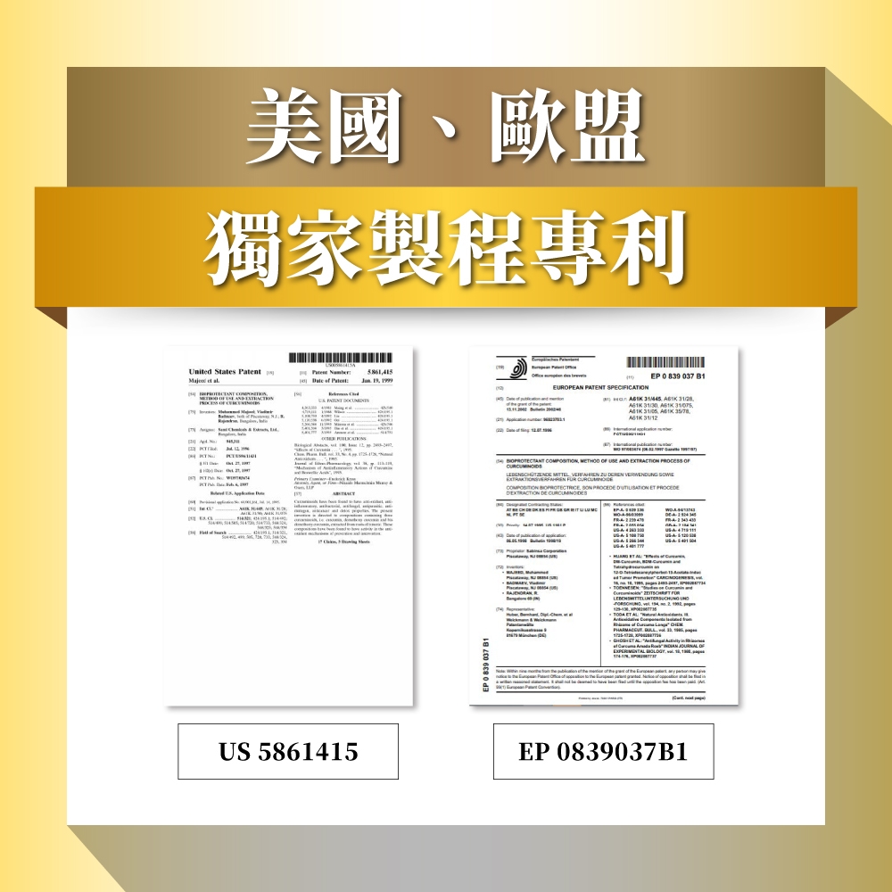 美國、歐盟獨家製程專利United Stes nt Pate EP 0 89 037 B 1999EUROPEN SPECIFICATION AND PANT TE 31/123 5861415EP 0839 037 B1 AND PROCEDEDEXTRACTION DE USA at 1EP 0839037B1