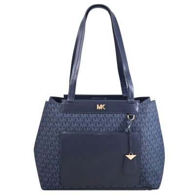 MICHAEL KORS MEREDITH 經典印花拼接肩背托特包(深藍)