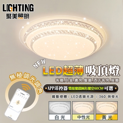 【聚美照明】吸頂燈 led雙層星鑽燈 臥室燈客廳燈書房燈餐燈(圓形60cm 96W 手機APP遙控無極調光)