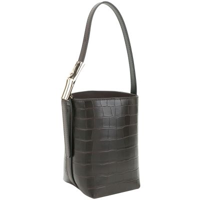 LONGCHAMP Le Smart XS 竹節釦鱷魚紋小牛皮手提水桶包(摩卡色)