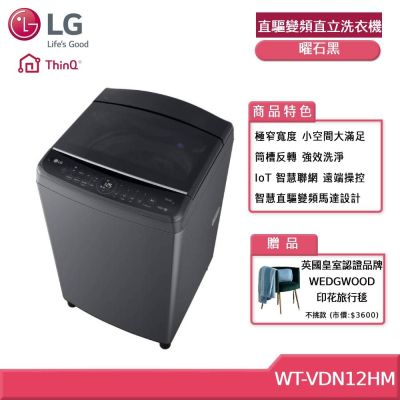 LG樂金 WT-VDN12HM 12KG 直驅變頻直立洗衣機 曜石黑 贈基本安裝 (獨家贈好禮)