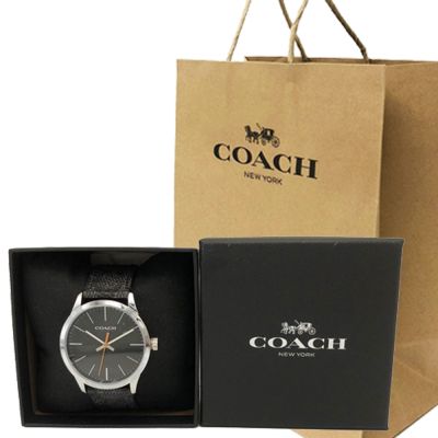 COACH 經典C LOGO中性男款石英手錶禮盒附紙袋(黑灰)