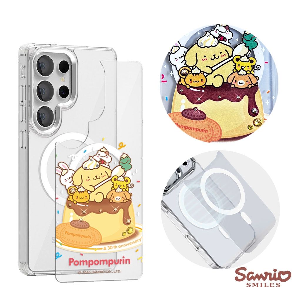 三麗鷗 Samsung S26/S25/S24系列 可拆式磁吸片材彩鑽手機殼-布丁狗派對A