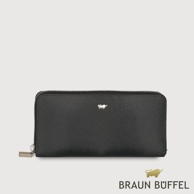 【BRAUN BUFFEL 德國小金牛】台灣總代理 潘-A 8卡拉鍊長夾-黑色/BF869-602-BK