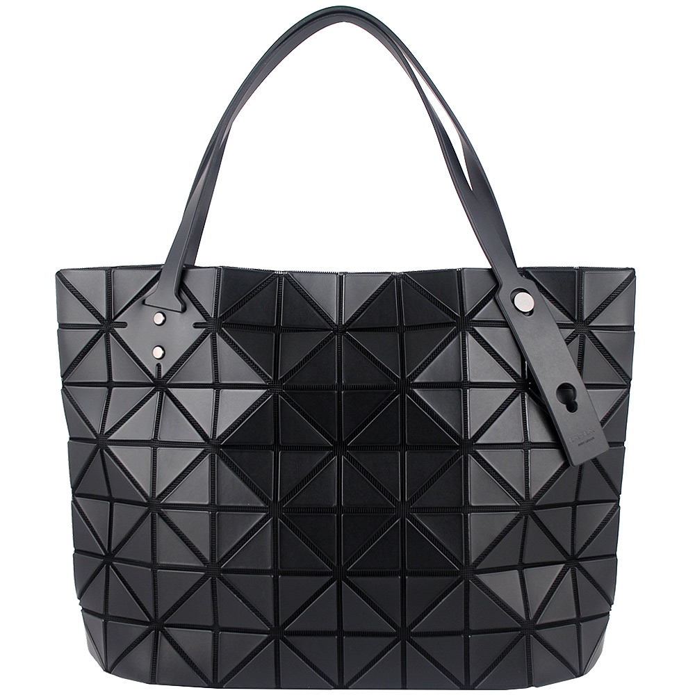 ISSEY MIYAKE 三宅一生BAOBAO 黑色皮質三角格7x10拉鍊托特包| 購物包