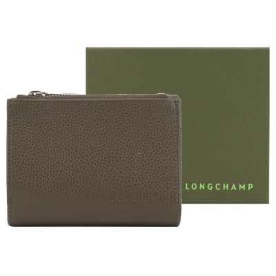 LONGCHAMP LE FOULONNÉ系列牛皮簡約三折短夾(酸豆綠)