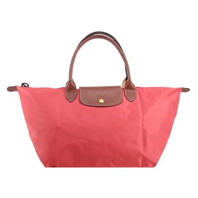 LONGCHAMP LE PLIAGE系列再生尼龍寬版摺疊肩背/手提水餃包(大/草莓紅)