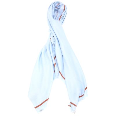 Longchamp La Medaille 奔馬徽章緹花紋 短流蘇方巾 圍巾(120CM-藍色)