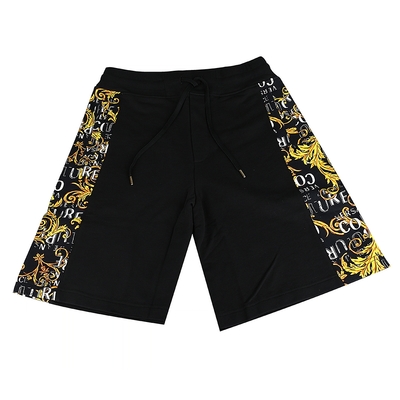 VERSACE JEANS巴洛克印花側飾棉短褲(黑x黃)