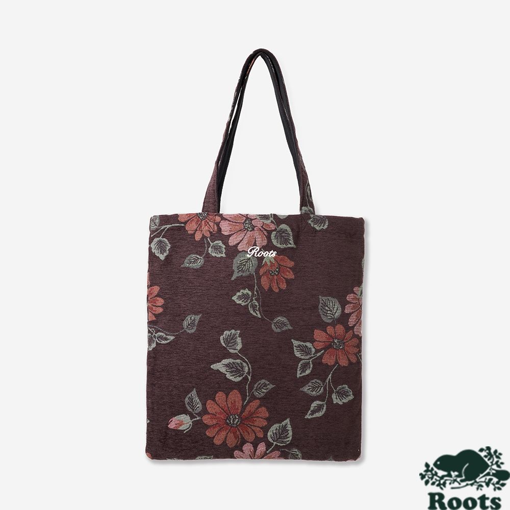 Roots 配件 FLORAL JACQUARD 托特包（黑咖啡色）