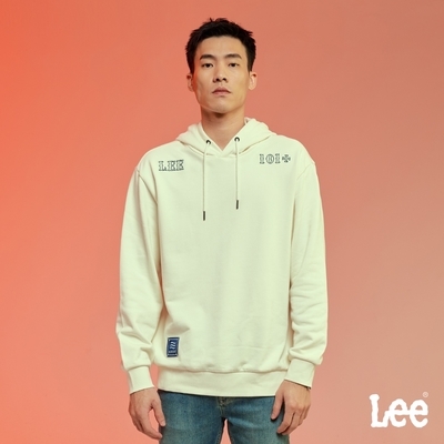 Lee 男款 101+繡花長袖連帽厚TEE 米白｜101+
