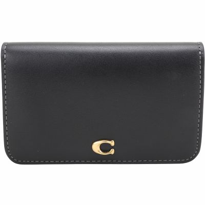 COACH C字母滑面牛皮釦式卡片夾 零錢包(黑色)