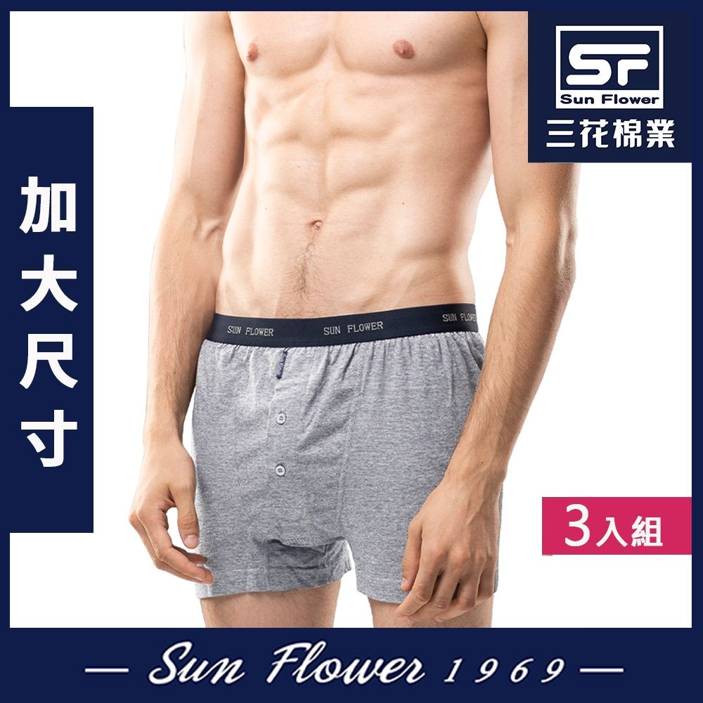 男內褲 三花Sun Flower大尺碼內褲5片式針織平口褲(3件組) (中灰3件)