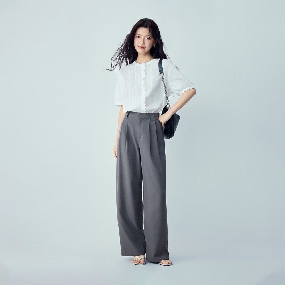 GIORDANO 女裝壓褶顯瘦休閒長褲【雙色任選】 (18 中灰色)