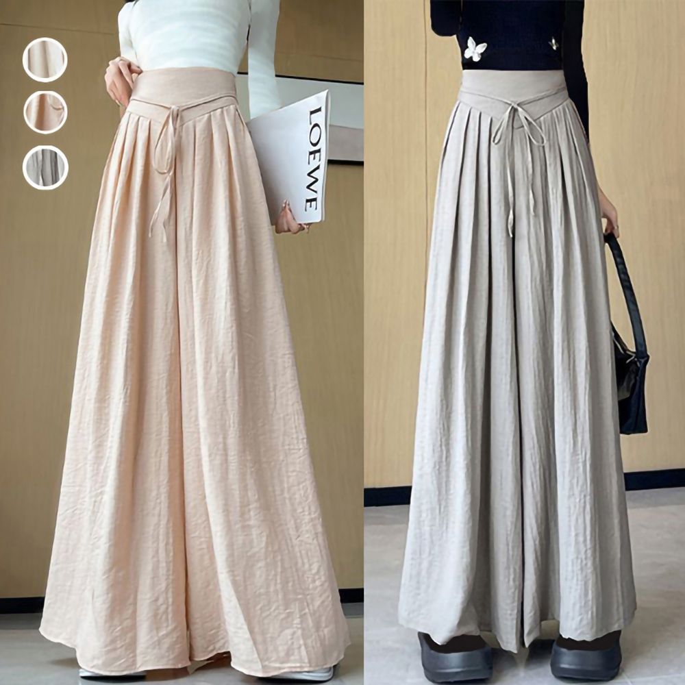 [韓國K.W.]現貨韓國空運完美有型熱銷新款度假超長褲(小香風/韓國製/大擺裙) (杏色)