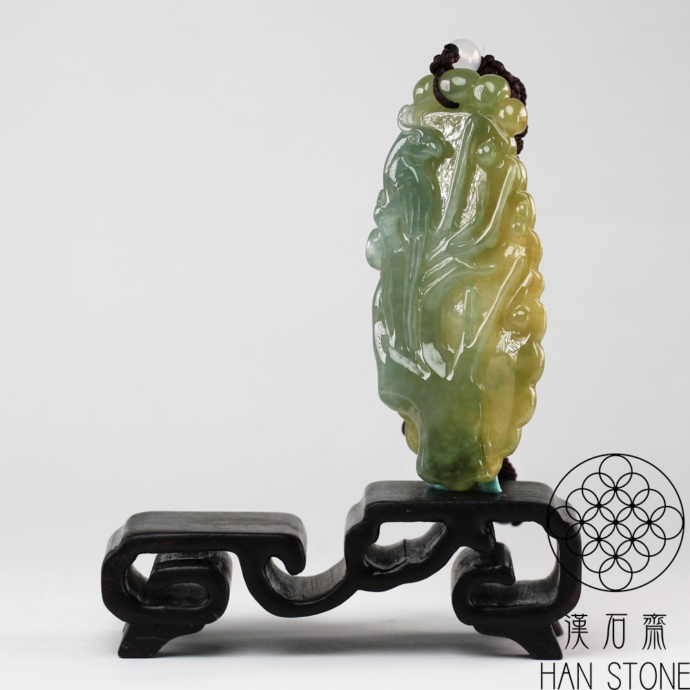 漢石齋】天然翡翠A貨鸚鵡玉珮吊墜冰糯種藍水帶黃翡(33*67*9mm) | 漢石