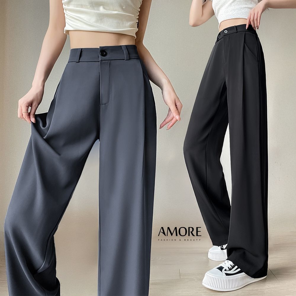 【Amore】通勤百搭多款長褲12款MXXL 直筒褲 喇叭褲 西裝褲女 直筒寬褲 (剪裁西裝褲-灰色)