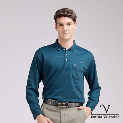 Emilio Valentino 範倫鐵諾 男長袖POLO衫 保暖蓄熱 口袋 綠(15-5V9996)
