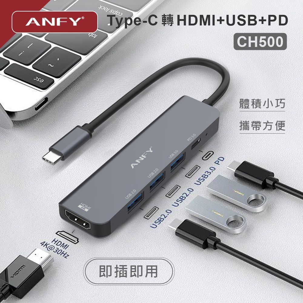 ANFY 安飛Type-C TO HDMI/USB/PD轉接器 CH500